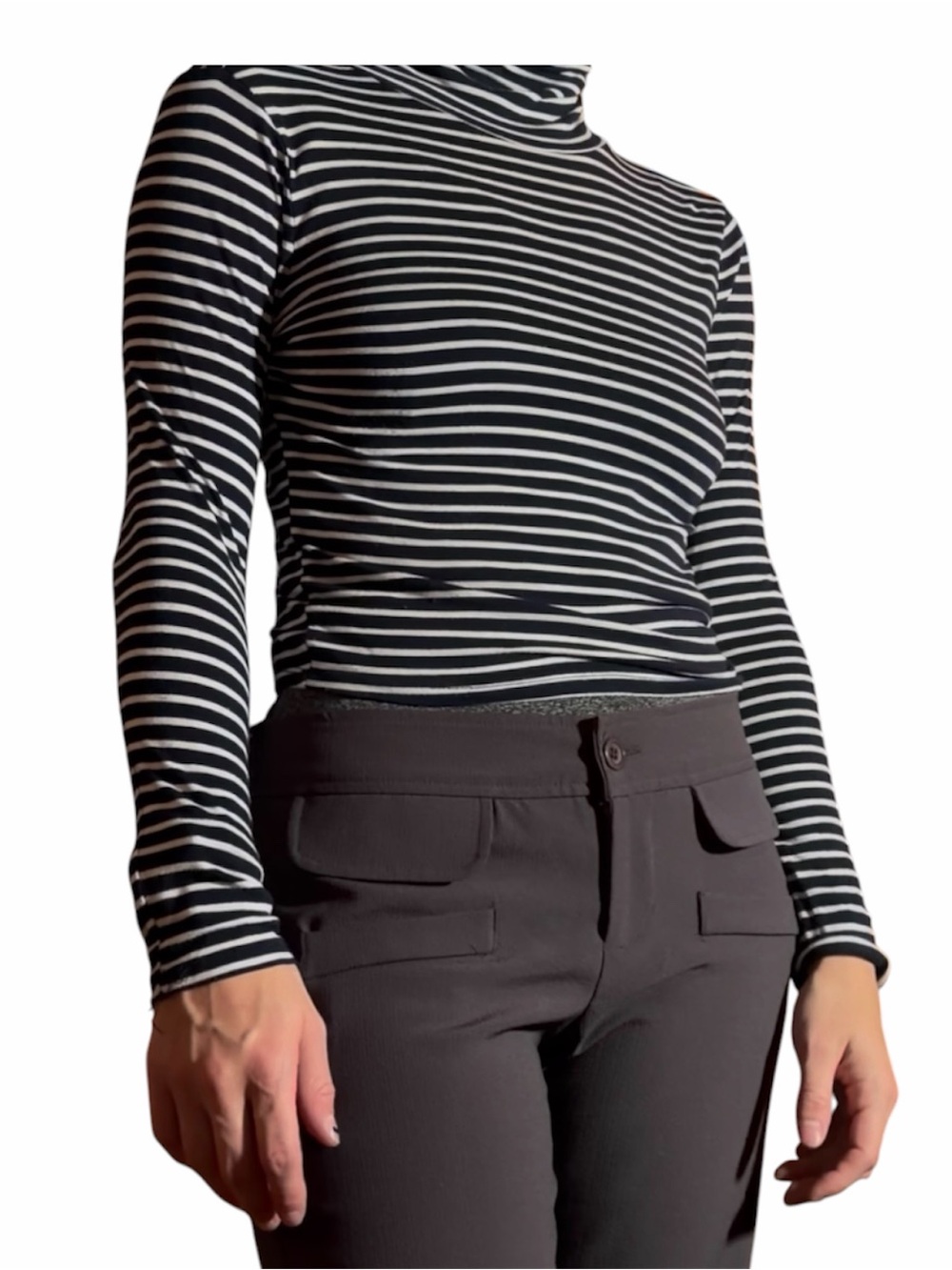 Ambiance Black & White Striped Long-Sleeve Turtleneck
